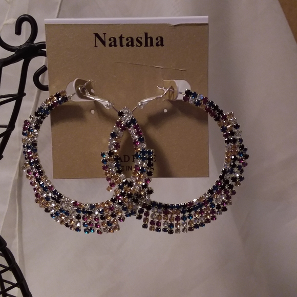 Silver Tone Hoop Dangle Pierce Earrings Natasha - Picture 5 of 6